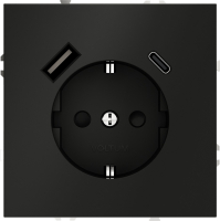 Розетка с заземлением и защитными шторками, с USB, A+С VOLTUM S70, черный матовый, VLS040508