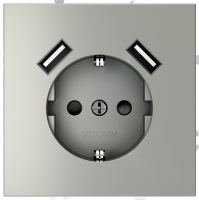 Розетка с заземлением и защитными шторками, с USB, A+A VOLTUM S70, сталь, VLS040405