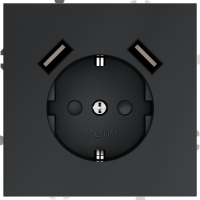 Розетка с заземлением и защитными шторками, с USB, A+A VOLTUM S70, графит, VLS040407