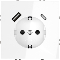 Розетка с заземлением и защитными шторками, с USB, A+С VOLTUM S70, белый глянцевый, VLS040501