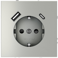 Розетка с заземлением и защитными шторками, с USB, A+С VOLTUM S70, сталь, VLS040505