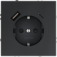 Розетка с заземлением и защитными шторками, с USB, A+С VOLTUM S70, графит, VLS040507