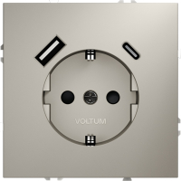 Розетка с заземлением и защитными шторками, с USB, A+С VOLTUM S70, кашемир, VLS040503
