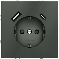 Розетка с заземлением и защитными шторками, с USB, A+С VOLTUM S70, титан, VLS040506