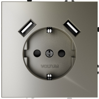 Розетка с заземлением и защитными шторками, с USB, A+A VOLTUM S70, шелк, VLS040404