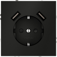 Розетка с заземлением и защитными шторками, с USB, A+A VOLTUM S70, черный матовый, VLS040408