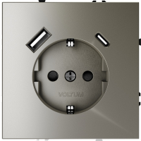Розетка с заземлением и защитными шторками, с USB, A+С VOLTUM S70, шелк, VLS040504