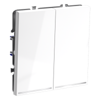 Проходной переключатель двухклавишный с подсветкой Voltum S70, белый глянцевый, VLS020401