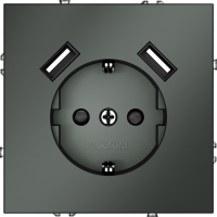 Розетка с заземлением и защитными шторками, с USB, A+A VOLTUM S70, титан, VLS040406