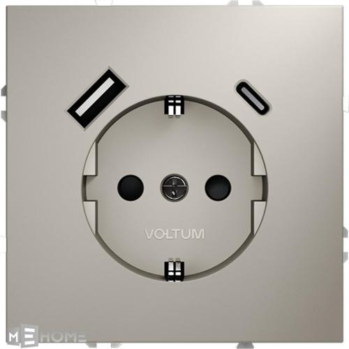 Фото Розетка с заземлением и защитными шторками, с USB, A+С VOLTUM S70, кашемир, VLS040503