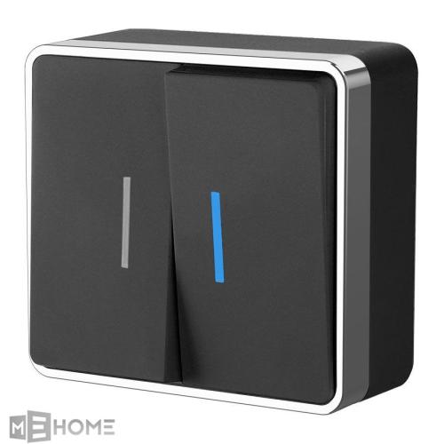 Фото Выключатель двухклавишный с подсветкой Werkel Gallant W5020135 черный/хром