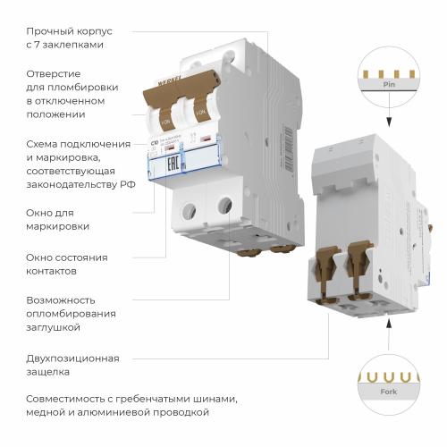 Фото Автоматический выключатель 2P 10A C 4,5кА Werkel W902P104