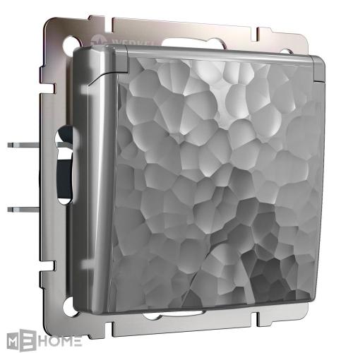 Фото Розетка влагозащищенная с защитной крышкой и шторками Werkel Hammer W1271206 серебряный