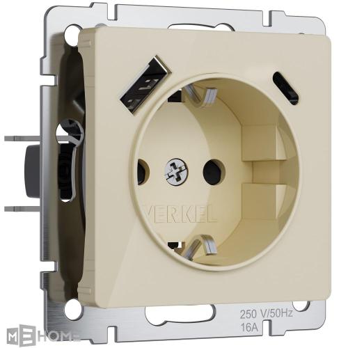 Фото Розетка с USB A+C Werkel W1171743 айвори акрил