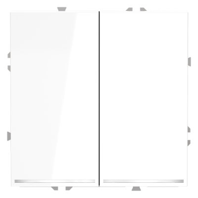 Фото Проходной переключатель двухклавишный с подсветкой Voltum S70, белый глянцевый, VLS020401