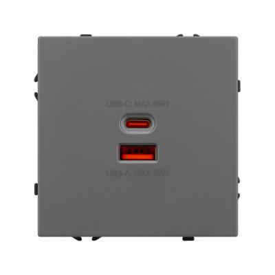Фото Розетка с быстрой USB зарядкой Type A + Type C Arlight Nobe 054319 серый