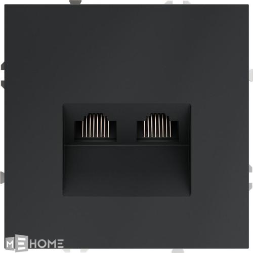 Фото Розетка компьютерная двойная RJ45+RJ45 встраиваемая Voltum S70, графит, VLS060207