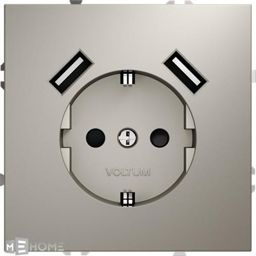 Фото Розетка с заземлением и защитными шторками, с USB, A+A VOLTUM S70, кашемир, VLS040403