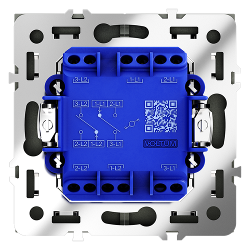 Фото Проходной переключатель двухклавишный Voltum S70, сталь, VLS020305