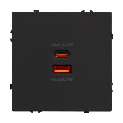 Фото Розетка с быстрой USB зарядкой Type A + Type C Arlight Nobe 054317 черный