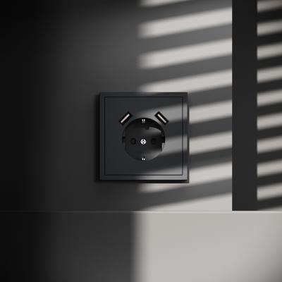 Фото Розетка с заземлением и защитными шторками, с USB, A+A VOLTUM S70, графит, VLS040407