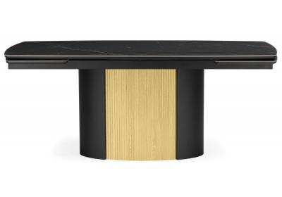 Фото Керамический стол Woodville Бовер 180(220) черный мрамор / дуб натуральный