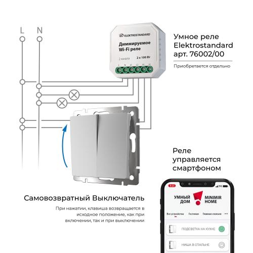 Фото Выключатель двухклавишный с самовозвратом Werkel W1122406 серебряный