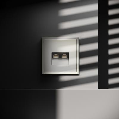 Фото Розетка компьютерная двойная RJ45+RJ45 встраиваемая Voltum S70, шелк, VLS060204