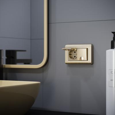 Фото Розетка двойная влагозащищенная с защитными крышками и шторками Werkel W1172210 шампань рифленый