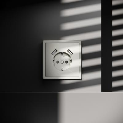 Фото Розетка с заземлением и защитными шторками, с USB, A+A VOLTUM S70, шелк, VLS040404