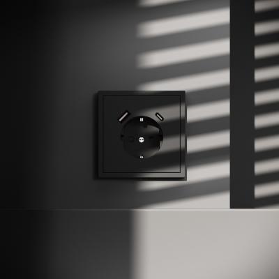 Фото Розетка с заземлением и защитными шторками, с USB, A+С VOLTUM S70, черный матовый, VLS040508