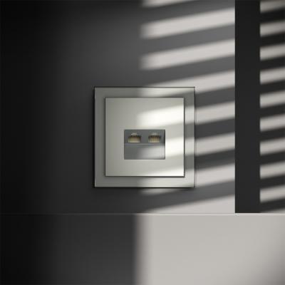 Фото Розетка компьютерная двойная RJ45+RJ45 встраиваемая Voltum S70, сталь, VLS060205