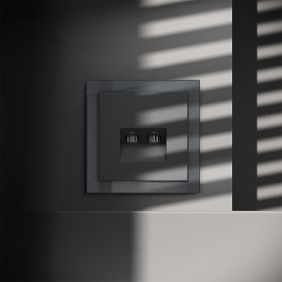 Фото Розетка компьютерная двойная RJ45+RJ45 встраиваемая Voltum S70, графит, VLS060207