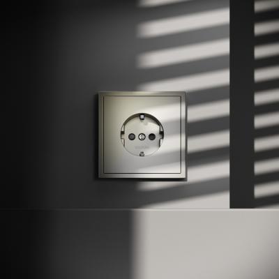 Фото Розетка встраиваемая с заземлением и защитными шторками Voltum S70, шелк, VLS040204