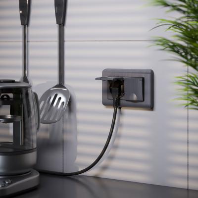 Фото Розетка двойная влагозащищенная с защитными крышками и шторками Werkel W1172204 графит рифленый