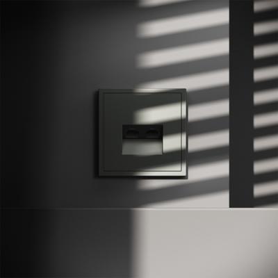 Фото Розетка компьютерная двойная RJ45+RJ45 встраиваемая Voltum S70, титан, VLS060206