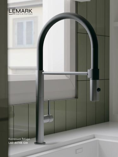 Фото Смеситель для кухни с гибким изливом Lemark Beluga LMF-8074B-GM, графит