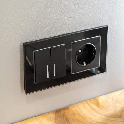 Фото Выключатель двухклавишный проходной с подсветкой Werkel W1122108 черный матовый