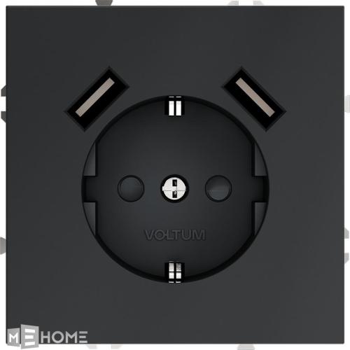 Фото Розетка с заземлением и защитными шторками, с USB, A+A VOLTUM S70, графит, VLS040407