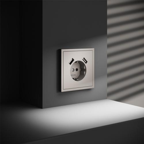 Фото Розетка с заземлением и защитными шторками, с USB, A+A VOLTUM S70, кашемир, VLS040403