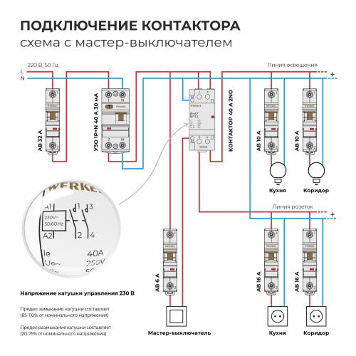 Фото Контактор модульный 40A 2NO 2 мод. Werkel W942M40O