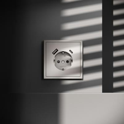 Фото Розетка с заземлением и защитными шторками, с USB, A+С VOLTUM S70, кашемир, VLS040503