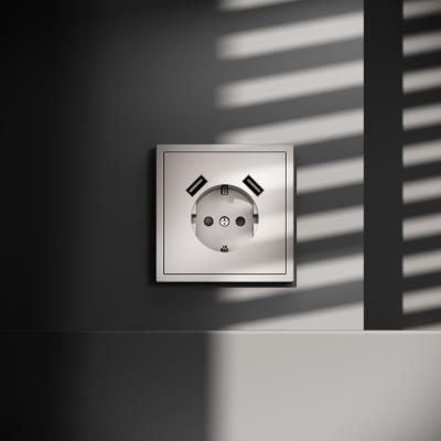 Фото Розетка с заземлением и защитными шторками, с USB, A+A VOLTUM S70, кашемир, VLS040403