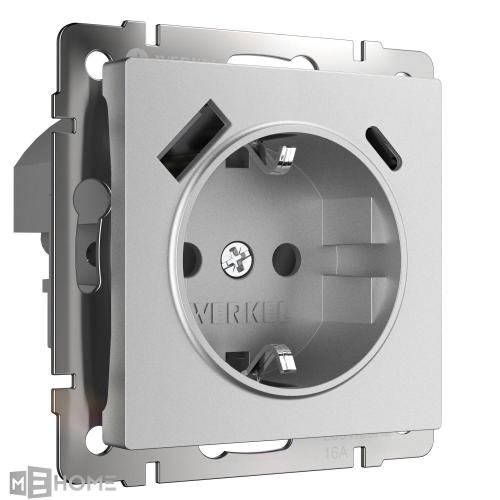 Фото Розетка с USB тип A+C Werkel W1171765 серебряный матовый