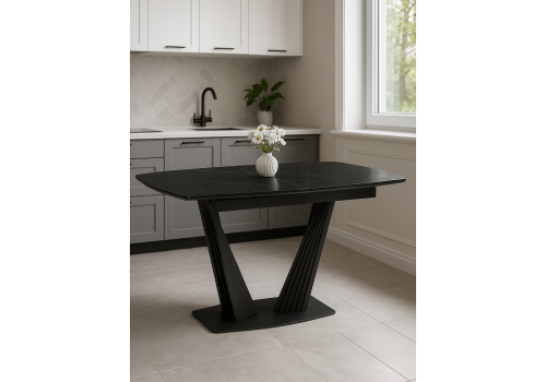 Фото Керамический стол Notta Вейл 160(205) черный мрамор / черный