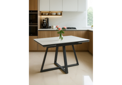 Фото Керамический стол Notta Памелла 120(180) carmen light grey / черный