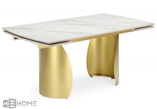 Фото Керамический стол Woodville Готланд 160(220) бежевый / золото