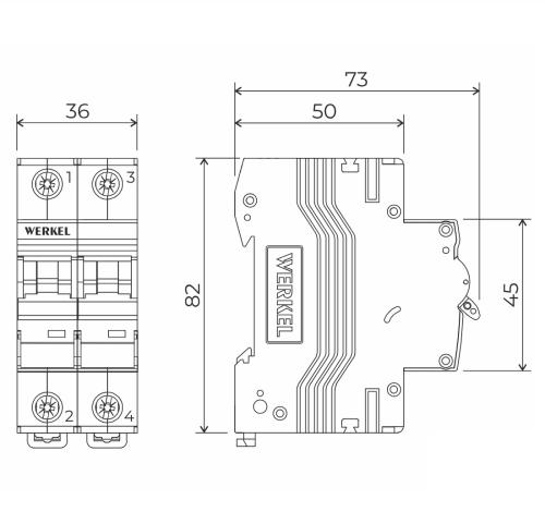 Фото Автоматический выключатель 2P 20A C 4,5кА Werkel W902P204