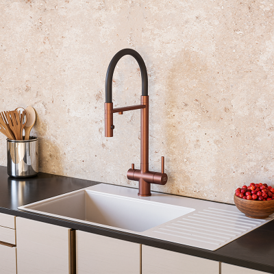 Фото Смеситель для кухни с гибким изливом и подключением к фильтру DQ DA1462502Rose, розовое золото