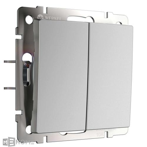 Фото Выключатель двухклавишный с самовозвратом Werkel W1122406 серебряный